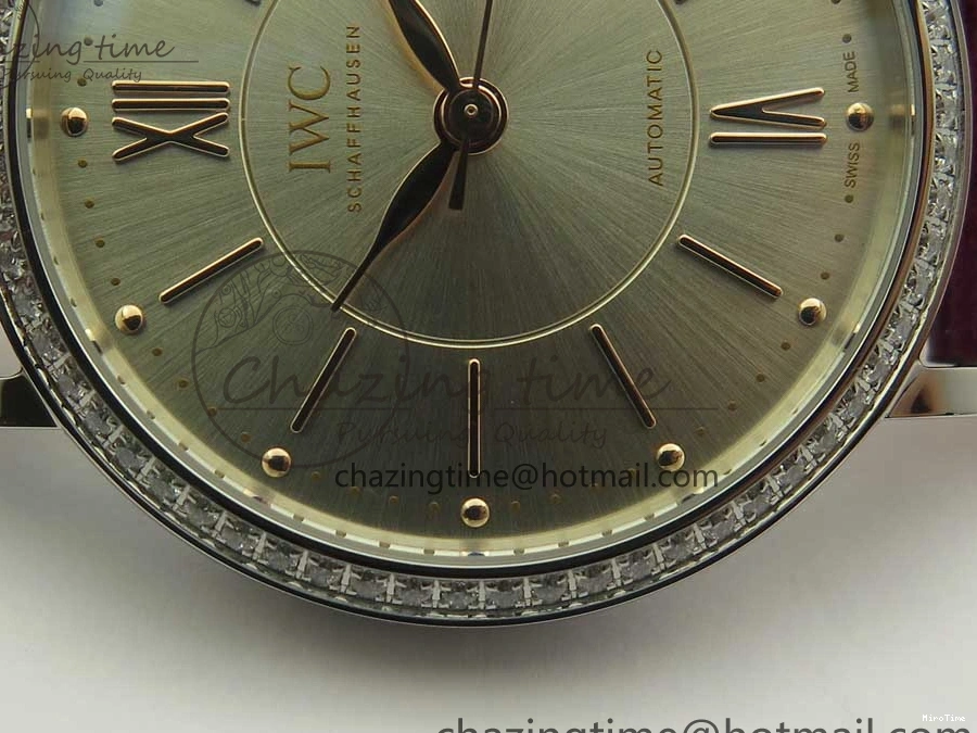 MIROTIME 0113 Portofino IW458101 Diamond Bezel SS MK 1:1 Best Edition Silver Dial On Purple Leather Strap MIYOTA Tailored 7166